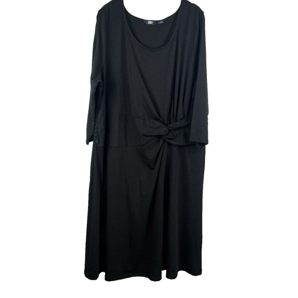 Lands End Womens Dress 2X Black Midi‎ Fit Flare Jersey Modal Cotton Pull Over